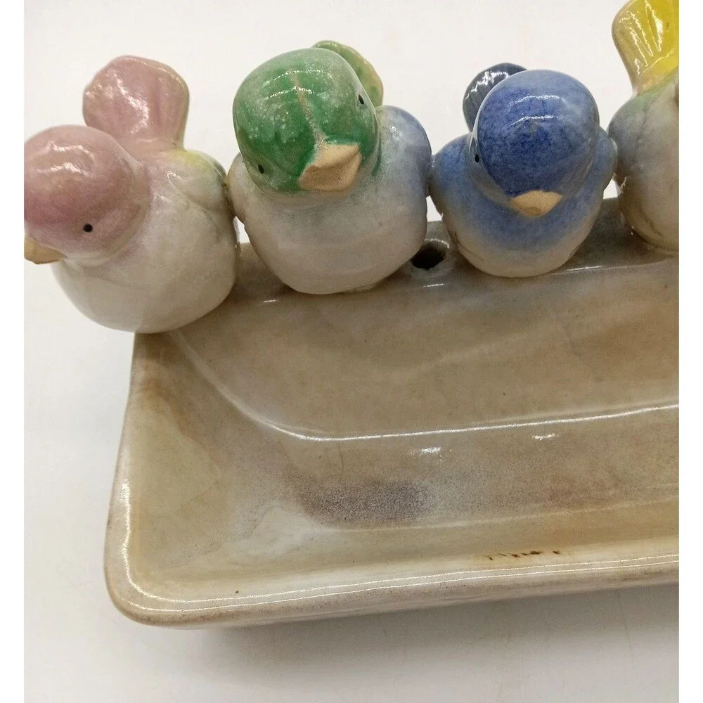 Vintage Ceramic Pottery Birds Sitting On A Feeder/Planter  Cottage Core 8